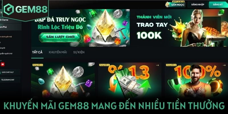 Gem88 Khuyến mãi Gem88 mang đến nhiều tiền thưởng hấp dẫn